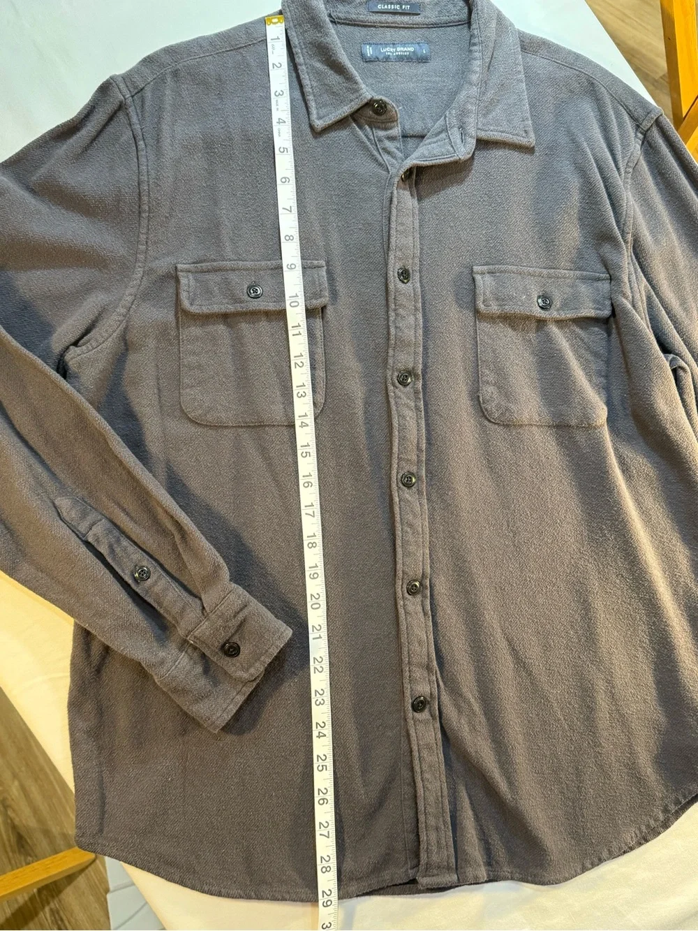 Men's Lucky Brand Cotton Long Sleeve Button-Up Shirt in Charcoal Gray